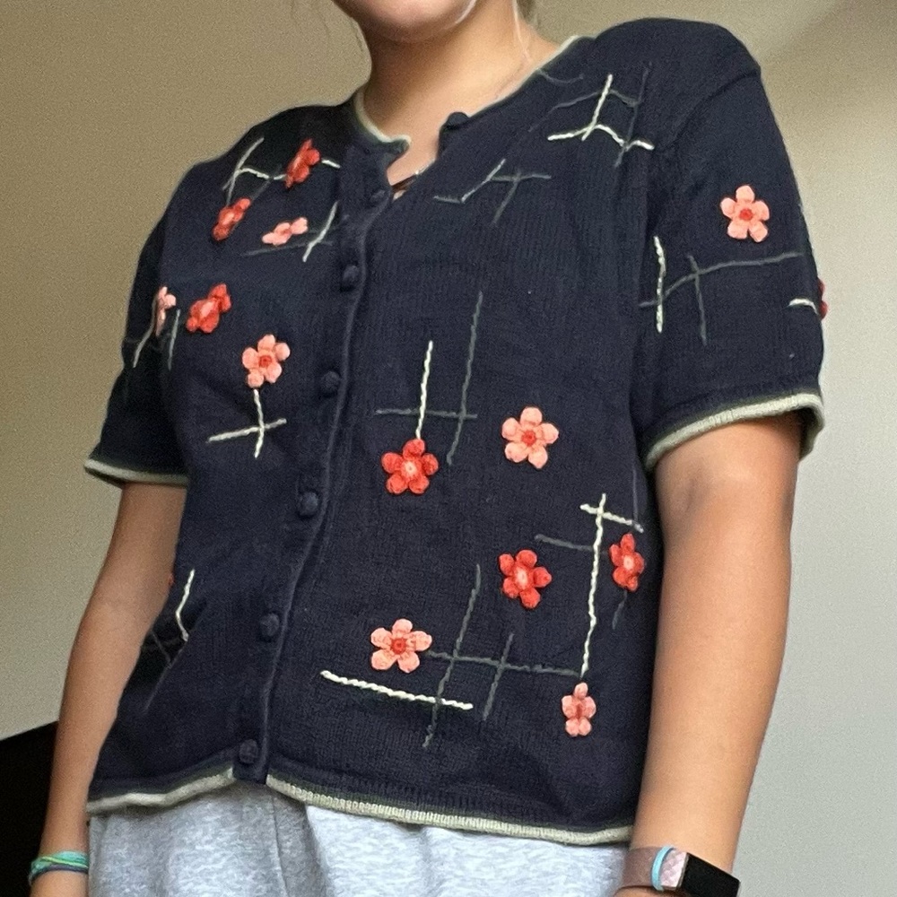 Christopher & Banks Floral Blue Grandma Sweater
